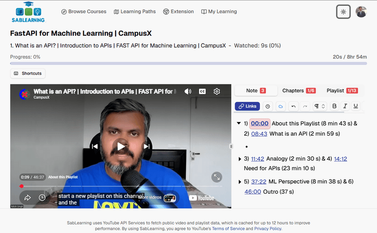SabLearning - YouTube Courses, Learning Paths & Notes