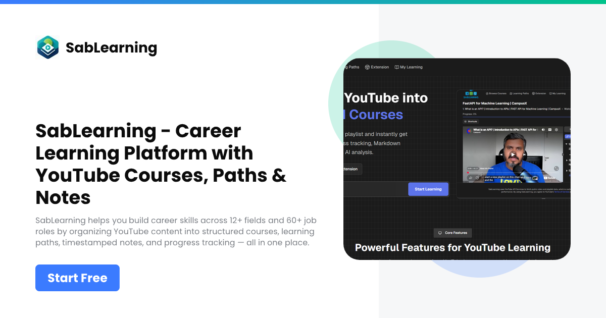 SabLearning - YouTube Courses, Learning Paths & Notes